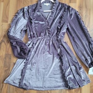 Boutique Lavender Velvet Ruffle Mini Dress Romantic Cottagecore Party Dress L